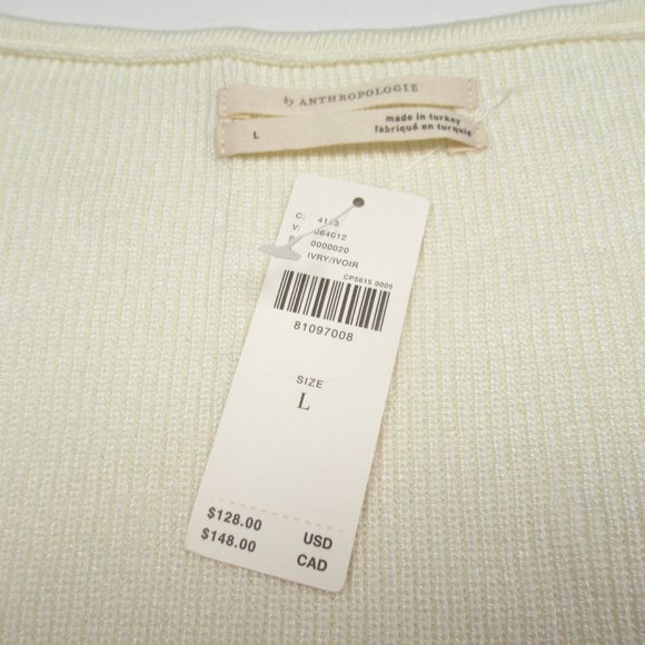 By Anthropologie Lace-Sleeve Sweater Blouse Ivory Cream White - Large - Picture 9 of 10